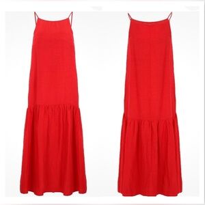 $226 Caractere Women Red Linen Blend Midi Dress Sz 10 US Quiet Luxury Resort NWT